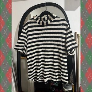 Mr Turk size large black-and-white knit, mock neck shirt